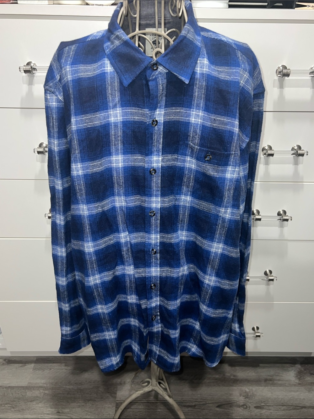 Copper & Oak Blue Plaid Long-Sleeve Button-Down Shirt, size L
